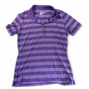 Nike Golf Tour Performance Women's M Purple Striped Dri-FIT Polo Shirt Top